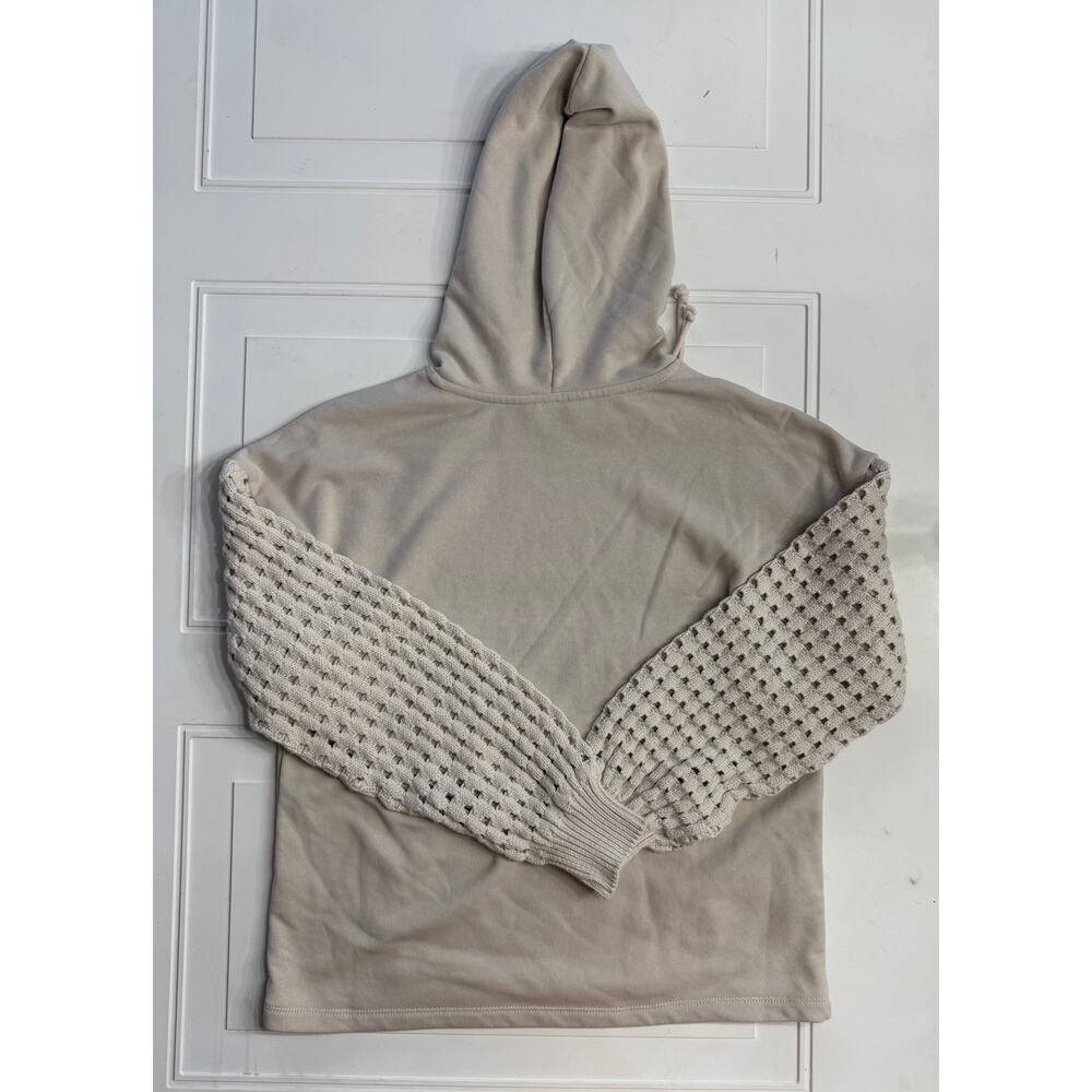Time and Tru Womens Sz M Tan Crochet Knit Sleeve Hoodie Hooded Sweatshirt - Picture 8 of 8
